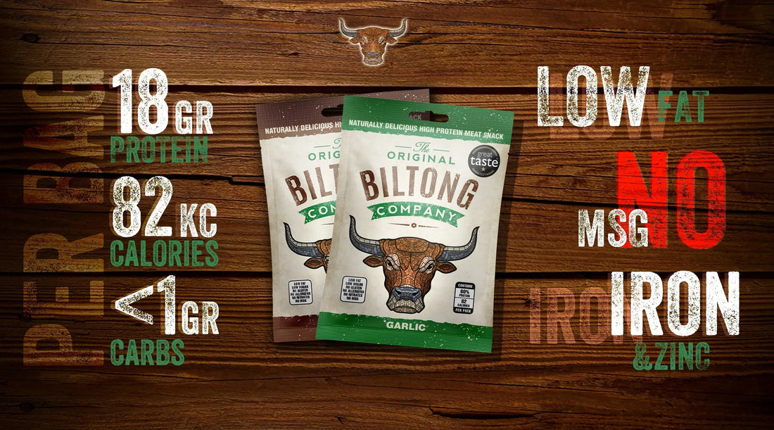 High protein biltong with no MSG and low fat, a clean, healthy snack for active and keto-friendly lifestyles