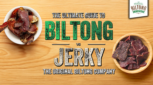 Biltong and jerky comparison image highlighting visual cues between the two popular dried meat snacks