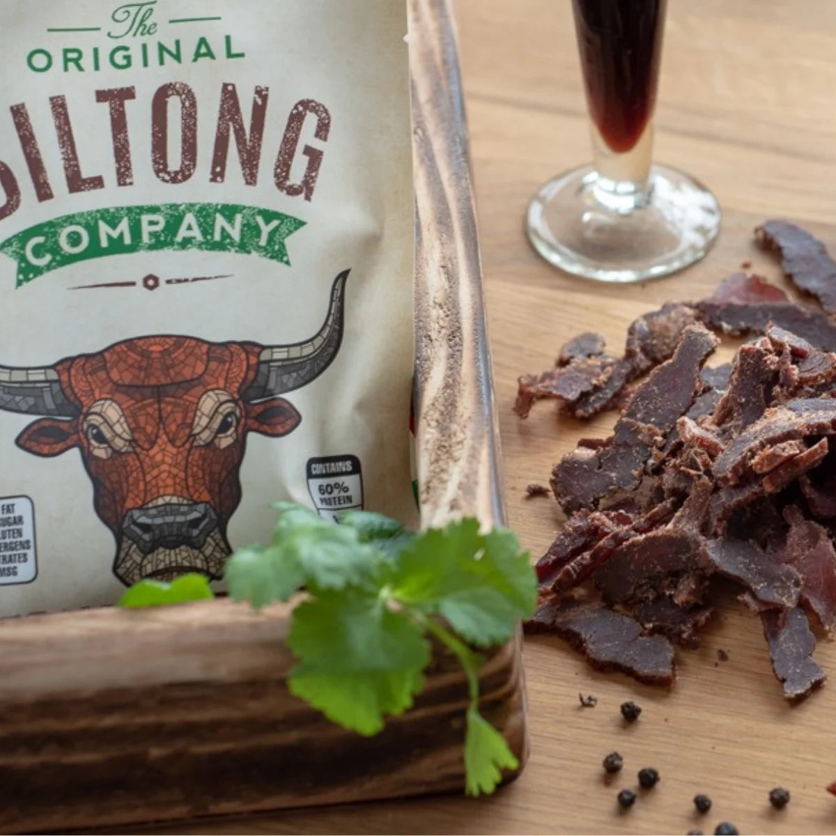 best uk biltong snack on table with drink
